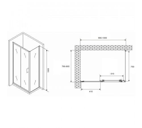 Душевой уголок Abber Schwarzer Diamant 100x80 AG301005-S805 профиль Хром стекло прозрачное