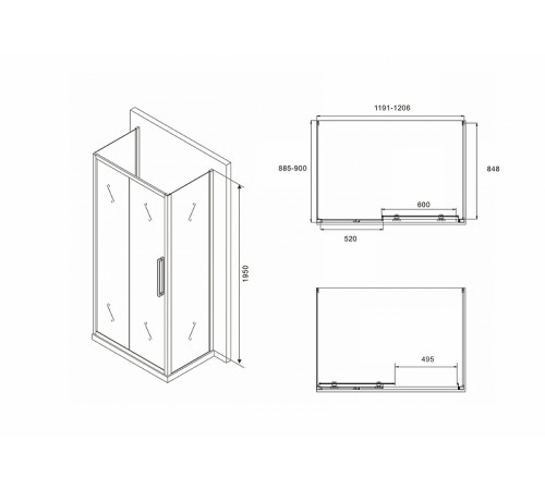 Душевой уголок Abber Schwarzer Diamant 120х90 AG30120BH-S90B-S90B профиль Черный стекло прозрачное