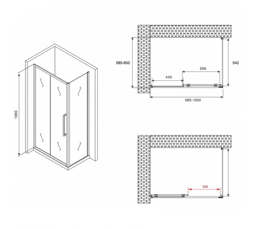 Душевой уголок Abber Schwarzer Diamant 100x60 AG30100BH-S60B профиль Черный стекло прозрачное