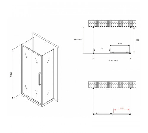 Душевой уголок Abber Schwarzer Diamant 120x70 AG30120BMH-S70BM-S70BM профиль Черный стекло матовое