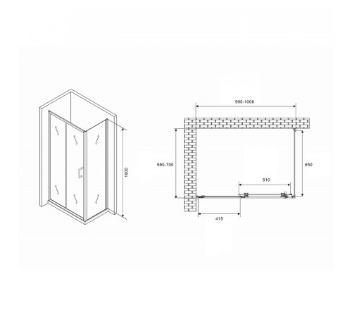 Душевой уголок Abber Schwarzer Diamant 100x70 AG30100B5-S70B5 профиль Черный стекло прозрачное