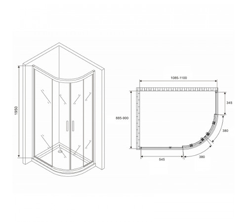 Душевой уголок Abber Schwarzer Diamant 110x90 AG01119M профиль Хром стекло матовое