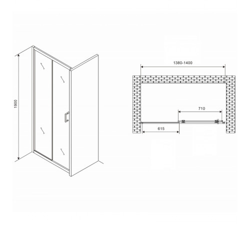 Душевая дверь Abber Schwarzer Diamant 140 AG301405 профиль Хром стекло прозрачное