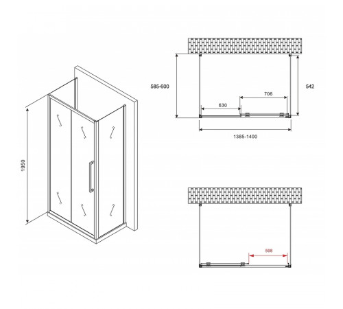 Душевой уголок Abber Schwarzer Diamant 140x60 AG30140MH-S60M-S60M профиль Хром стекло матовое