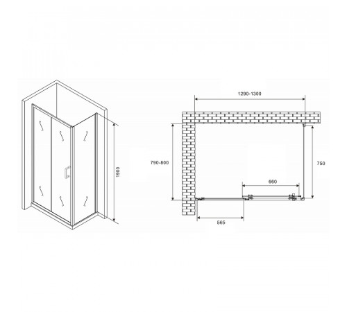 Душевой уголок Abber Schwarzer Diamant 130x80 AG301305-S805 профиль Хром стекло прозрачное