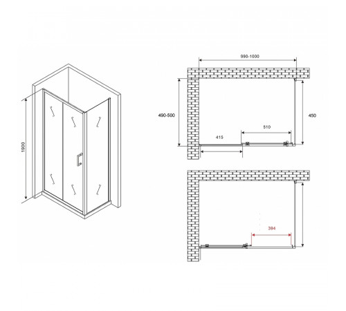 Душевой уголок Abber Schwarzer Diamant 100x50 AG301005-S505 профиль Хром стекло прозрачное