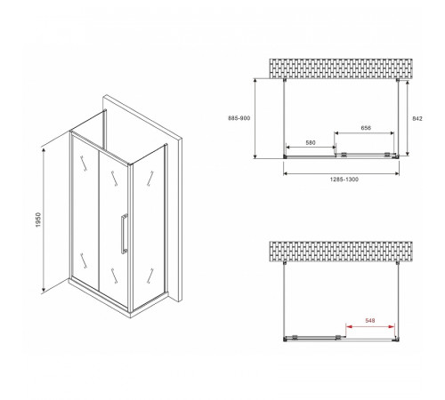 Душевой уголок Abber Schwarzer Diamant 130x90 AG30130BMH-S90BM-S90BM профиль Черный стекло матовое