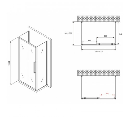 Душевой уголок Abber Schwarzer Diamant 100x100 AG30100BMH-S100BM-S100BM профиль Черный стекло матовое