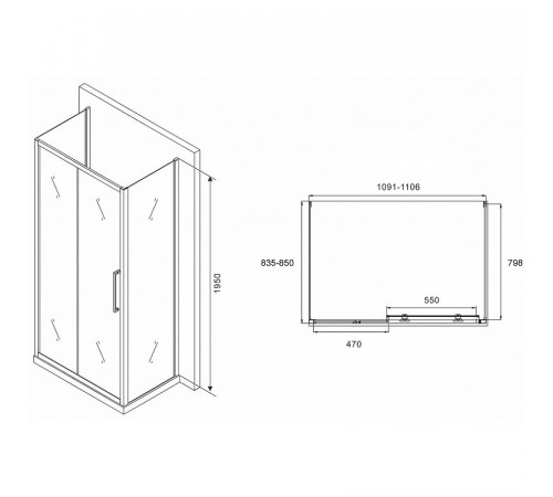 Душевой уголок Abber Schwarzer Diamant 110x85 AG30110MH-S85M-S85M профиль Хром стекло матовое