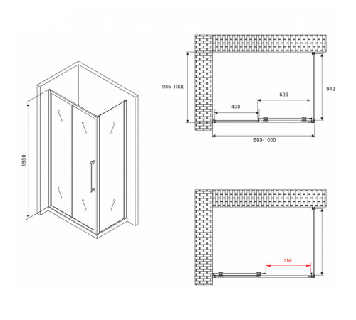 Душевой уголок Abber Schwarzer Diamant 100x100 AG30100BMH-S100BM профиль Черный стекло матовое