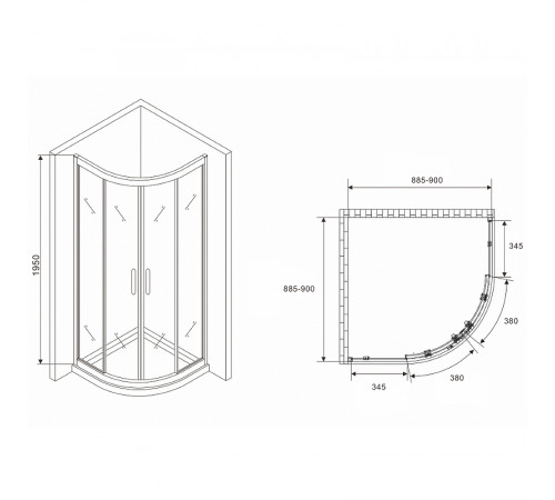 Душевой уголок Abber Schwarzer Diamant 90x90 AG01090 профиль Хром стекло прозрачное