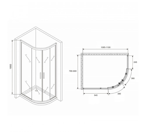 Душевой уголок Abber Schwarzer Diamant 110x80 AG01118 профиль Хром стекло прозрачное