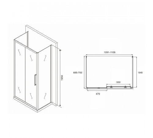 Душевой уголок Abber Schwarzer Diamant 110x70 AG30110MH-S70M-S70M профиль Хром стекло матовое