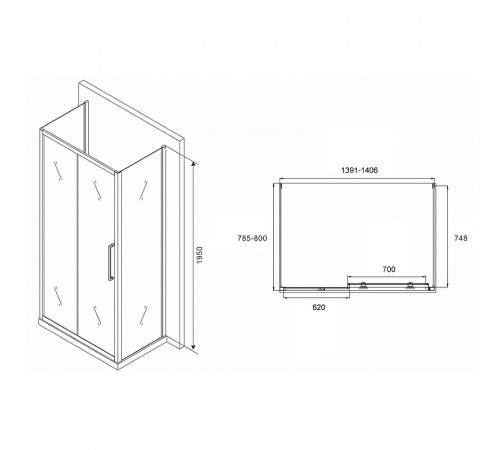 Душевой уголок Abber Schwarzer Diamant 140x80 AG30140MH-S80M-S80M профиль Хром стекло матовое