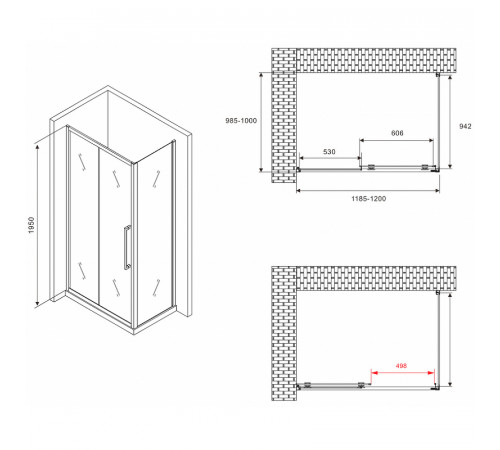 Душевой уголок Abber Schwarzer Diamant 120x100 AG30120BMH-S100BM профиль Черный стекло матовое