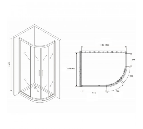 Душевой уголок Abber Schwarzer Diamant 120x90 AG01129B профиль Черный стекло прозрачное