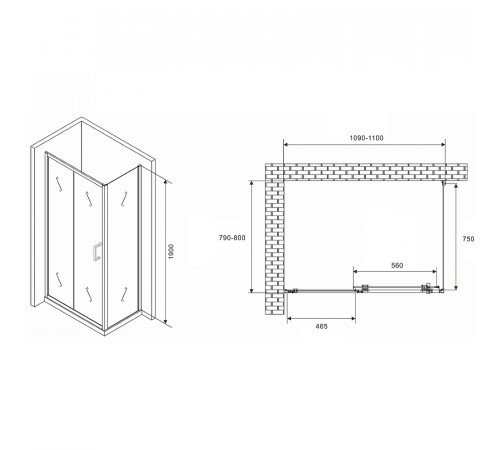 Душевой уголок Abber Schwarzer Diamant 110x80 AG301105-S805 профиль Хром стекло прозрачное