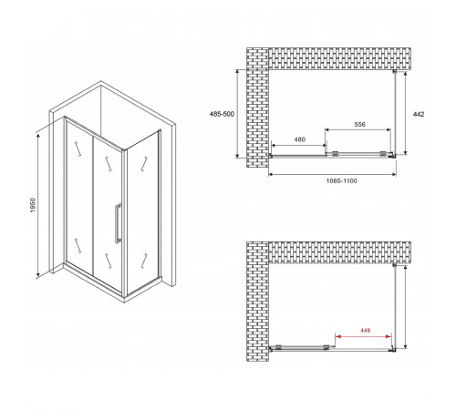 Душевой уголок Abber Schwarzer Diamant 110x50 AG30110BH-S50B профиль Черный стекло прозрачное