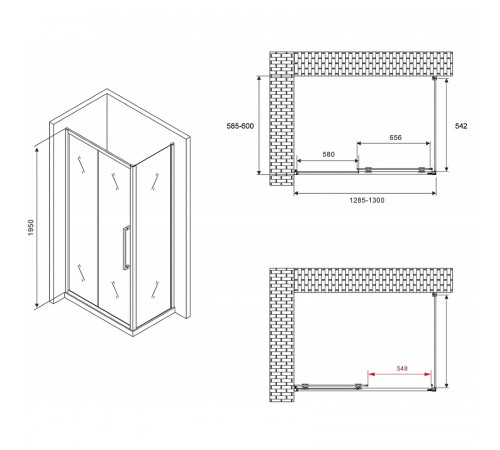 Душевой уголок Abber Schwarzer Diamant 130x60 AG30130BH-S60B профиль Черный стекло прозрачное