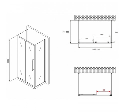 Душевой уголок Abber Schwarzer Diamant 120x90 AG30120BMH-S90BM-S90BM профиль Черный стекло матовое