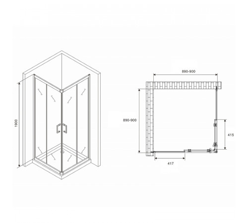 Душевой уголок Abber Schwarzer Diamant 90x90 AG020905 профиль Хром стекло прозрачное