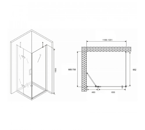 Душевой уголок Abber Zart 120x70 AG08120-S71 профиль Хром стекло прозрачное