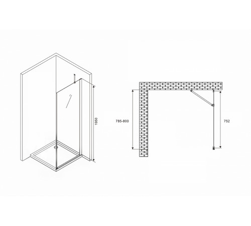 Душевая стенка Abber Zart 80x195 S81 профиль Хром стекло прозрачное