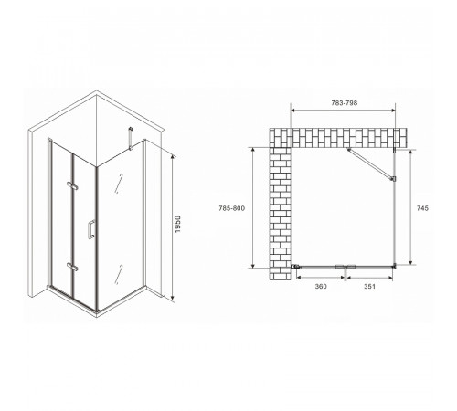 Душевой уголок Abber Zart 80x80 AG08080P-S81 профиль Хром стекло прозрачное