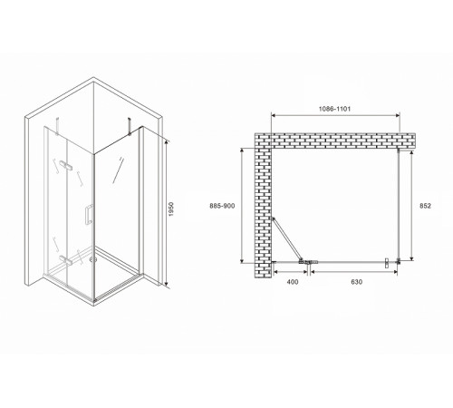 Душевой уголок Abber Zart 110x90 AG08110-S91 профиль Хром стекло прозрачное