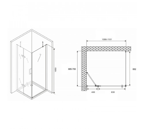 Душевой уголок Abber Zart 110x70 AG08110-S71 профиль Хром стекло прозрачное