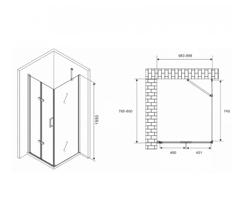 Душевой уголок Abber Zart 100x80 AG08100P-S81 профиль Хром стекло прозрачное