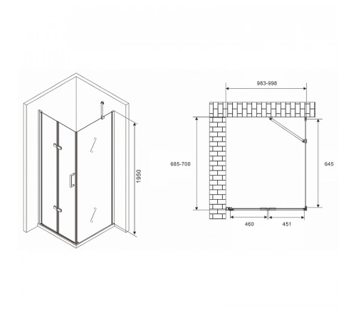 Душевой уголок Abber Zart 100x70 AG08100P-S71 профиль Хром стекло прозрачное