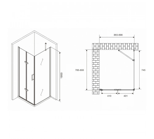 Душевой уголок Abber Zart 90x80 AG08090P-S81 профиль Хром стекло прозрачное