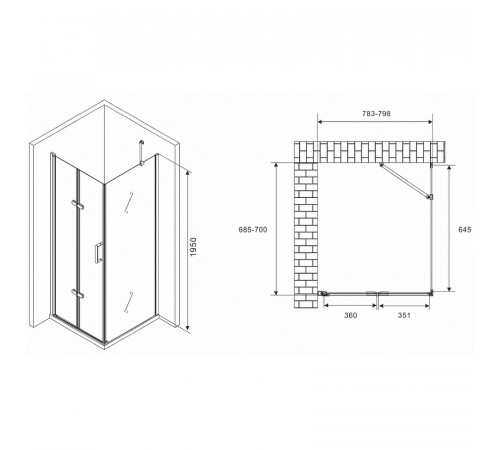 Душевой уголок Abber Zart 80x70 AG08080P-S71 профиль Хром стекло прозрачное