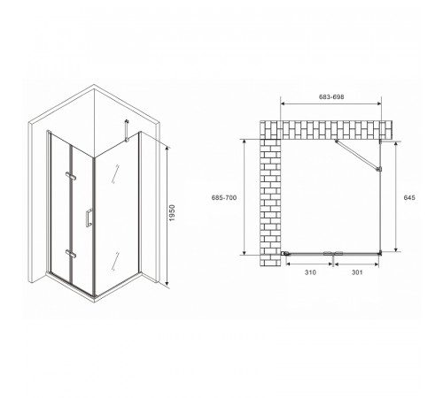 Душевой уголок Abber Zart 70x70 AG08070P-S71 профиль Хром стекло прозрачное