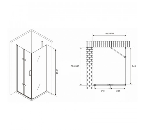 Душевой уголок Abber Zart 70x90 AG08070P-S91 профиль Хром стекло прозрачное