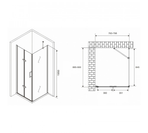 Душевой уголок Abber Zart 80x90 AG08080P-S91 профиль Хром стекло прозрачное