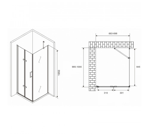 Душевой уголок Abber Zart 70x100 AG08070P-S101 профиль Хром стекло прозрачное