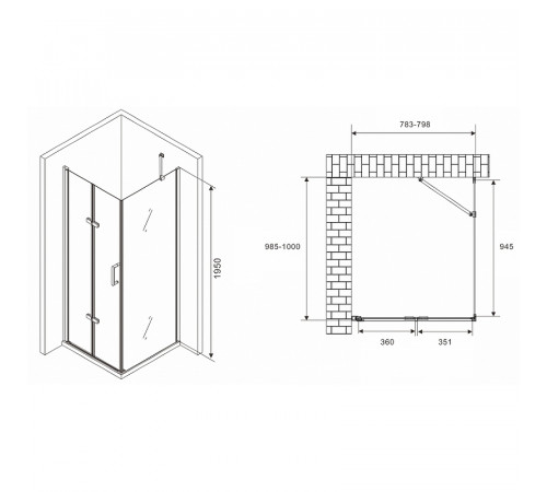 Душевой уголок Abber Zart 80x100 AG08080P-S101 профиль Хром стекло прозрачное