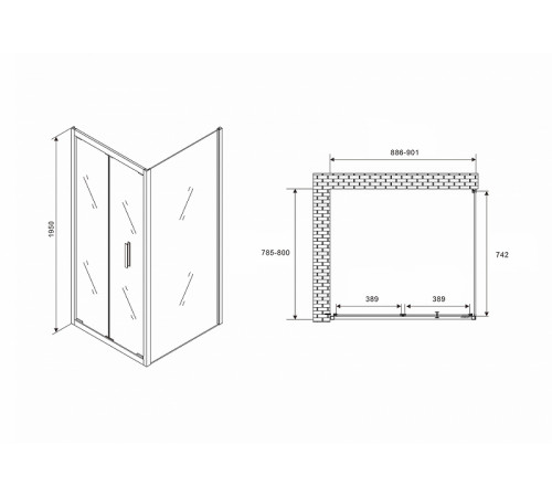 Душевой уголок Abber Sonnenstrand 90x80 AG07090B-S80B профиль Черный стекло прозрачное