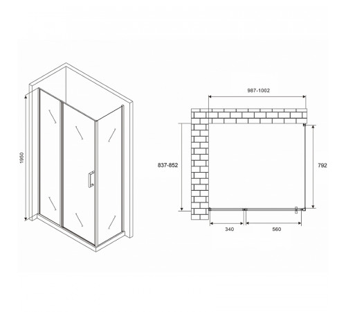 Душевой уголок Abber Sonnenstrand 100x85 AG04100S-S85 профиль Хром стекло прозрачное