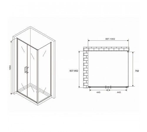 Душевой уголок Abber Sonnenstrand 100x85 AG04100BC-S85B профиль Черный стекло прозрачное