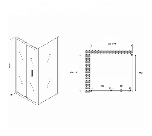 Душевой уголок Abber Sonnenstrand 90х75 AG07090-S75 профиль Хром стекло прозрачное