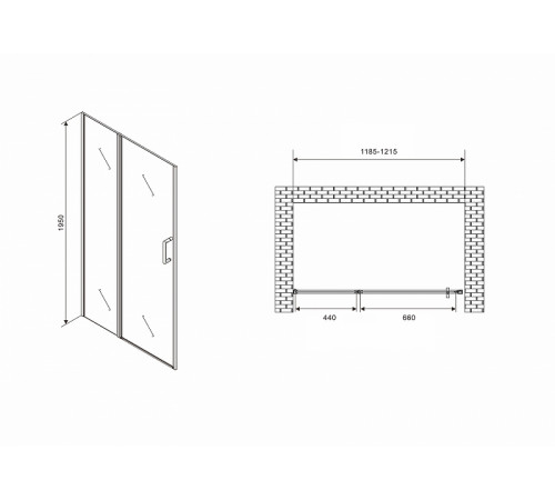 Душевая дверь Abber Sonnenstrand 120 AG04120S профиль Хром стекло прозрачное