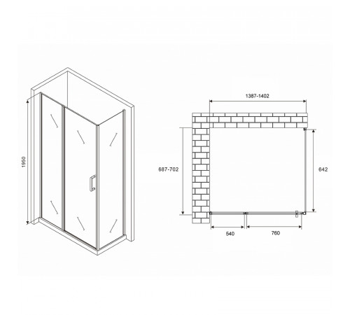 Душевой уголок Abber Sonnenstrand 140х70 AG04140S-S70 профиль Хром стекло прозрачное