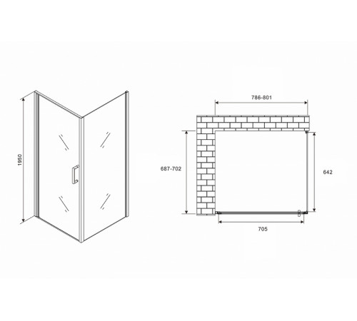 Душевой уголок Abber Sonnenstrand 80x70 AG04080-S70 профиль Хром стекло прозрачное