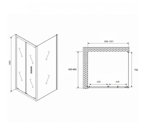 Душевой уголок Abber Sonnenstrand 100х85 AG07100-S85 профиль Хром стекло прозрачное