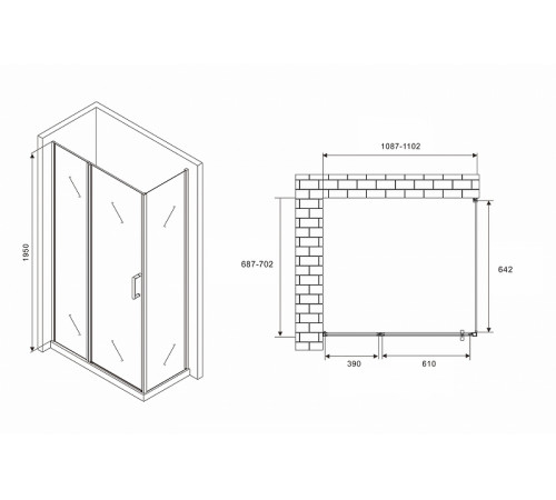 Душевой уголок Abber Sonnenstrand 110x70 AG04110BS-S70B профиль Черный стекло прозрачное