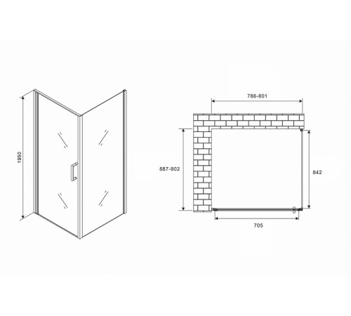 Душевой уголок Abber Sonnenstrand 80x90 AG04080B-S90B профиль Черный стекло прозрачное