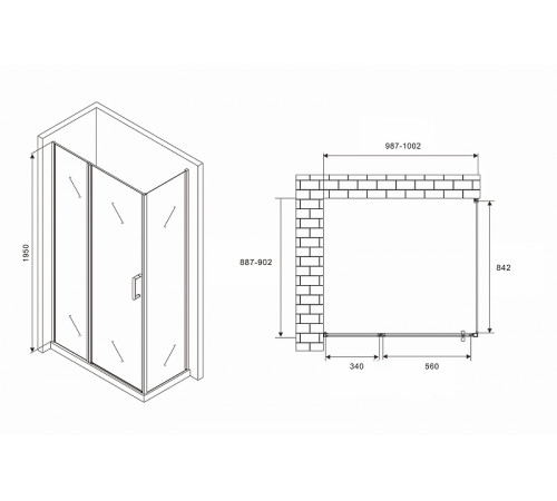 Душевой уголок Abber Sonnenstrand 100x90 AG04100S-S90 профиль Хром стекло прозрачное